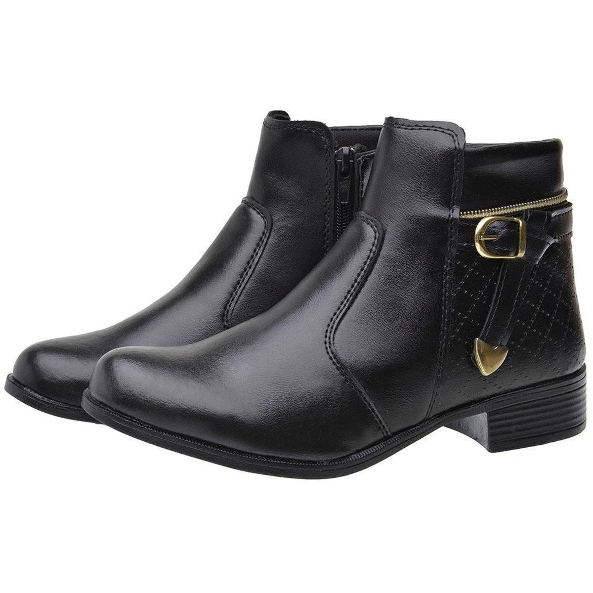 Bota Dona Beja Cano Curto Lisa Bico Redondo Feminina - Preto Menor preço em Bota Dona Beja Cano Curto Lisa Bico Redondo Feminina - Preto