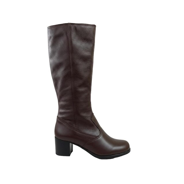 Bota em couro feminina cano longo salto médio 0280