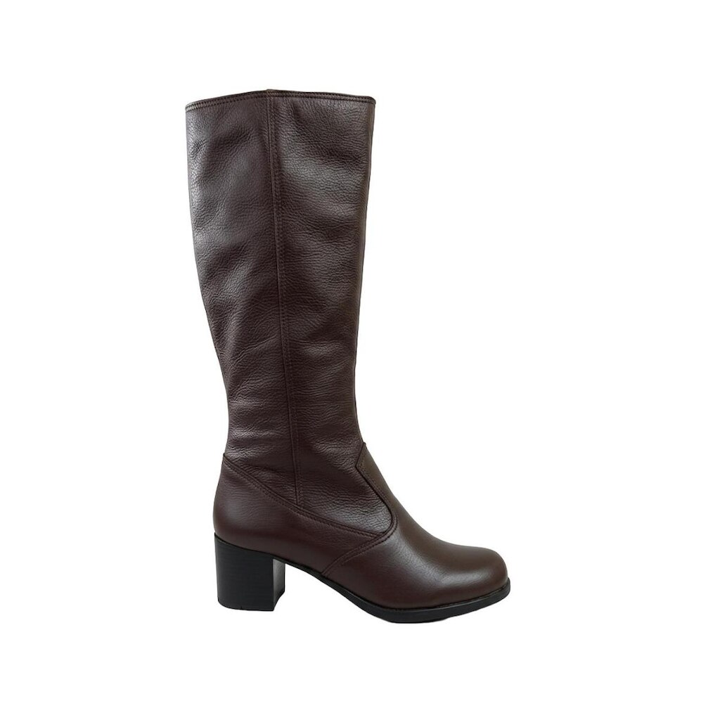 Bota em couro feminina cano longo salto médio 0280