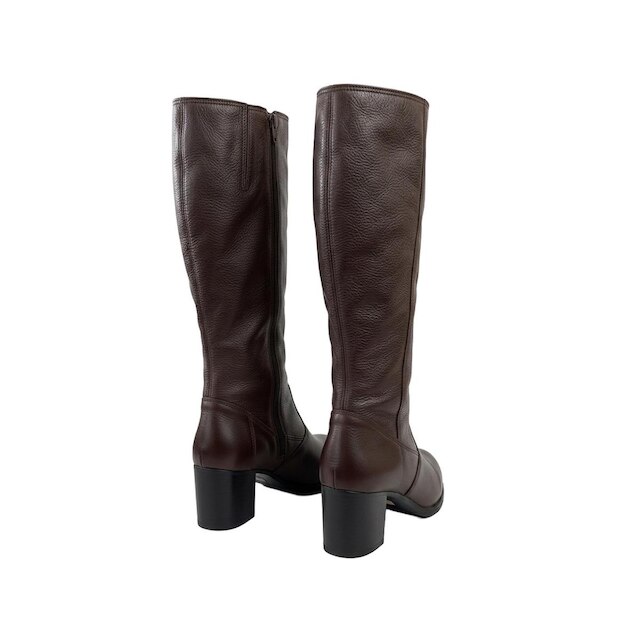 Bota em couro feminina cano longo salto médio 0280