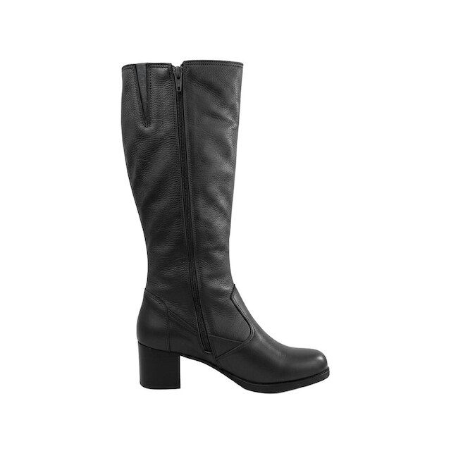 Bota em couro feminina cano longo salto médio 0280