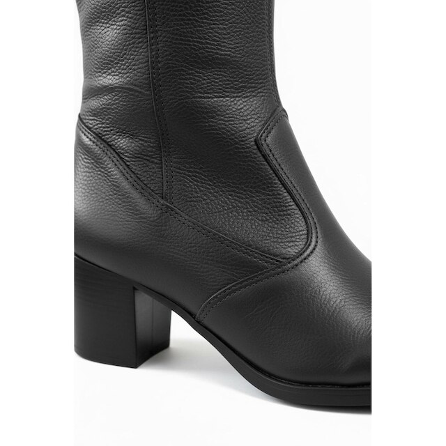 Bota em couro feminina cano longo salto médio 0280