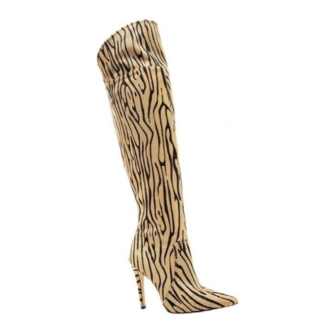 Bota em Couro Pêlo Zebra Bege Cano Alto Cecconello