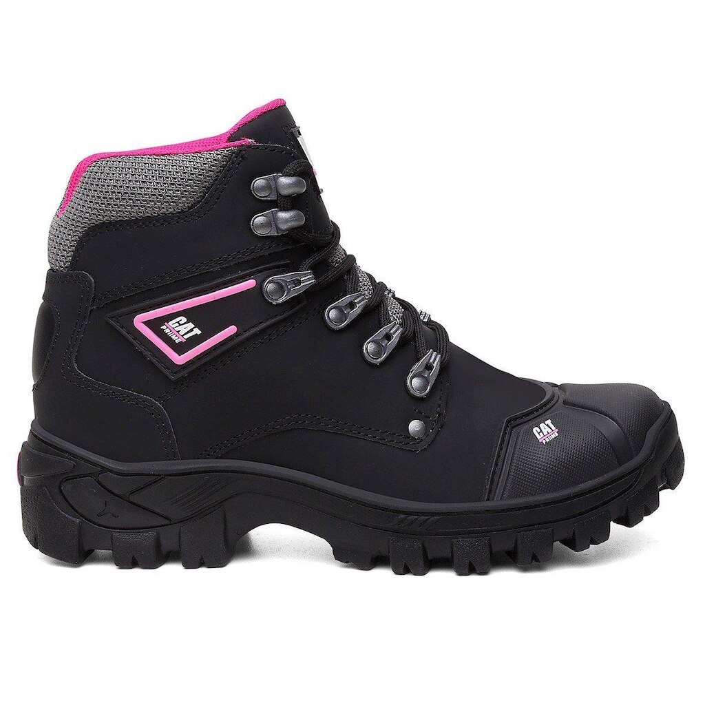 Bota Feminina Adventure Coturno De Couro Com C.a Preto C/ Rosa