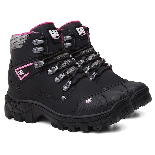 Bota Feminina Adventure Coturno De Couro Com C.a Preto C/ Rosa