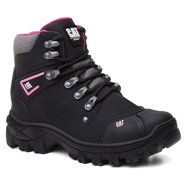Bota Feminina Adventure Coturno De Couro Com C.a Preto C/ Rosa