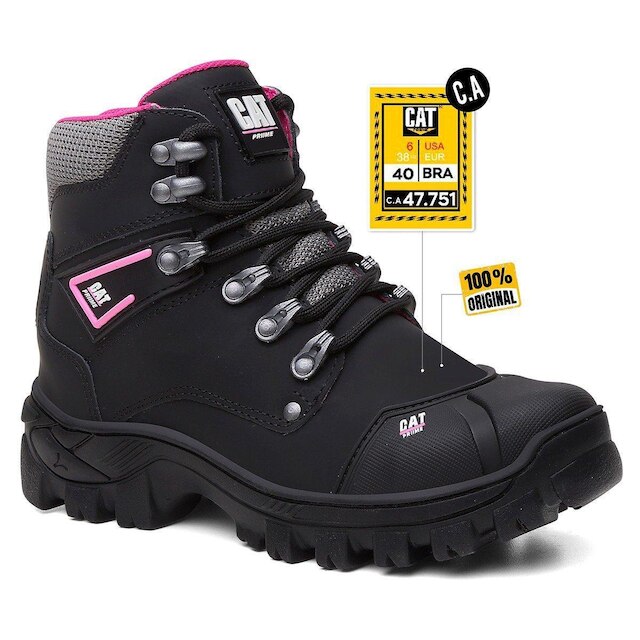 Bota Feminina Adventure Coturno De Couro Com C.a Preto C/ Rosa