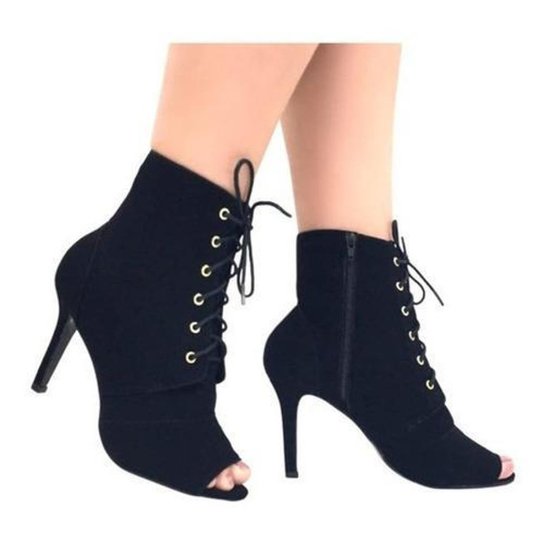 Bota Feminina Amani Peep Toe Cano Curto Salto Alto Fino Zíper