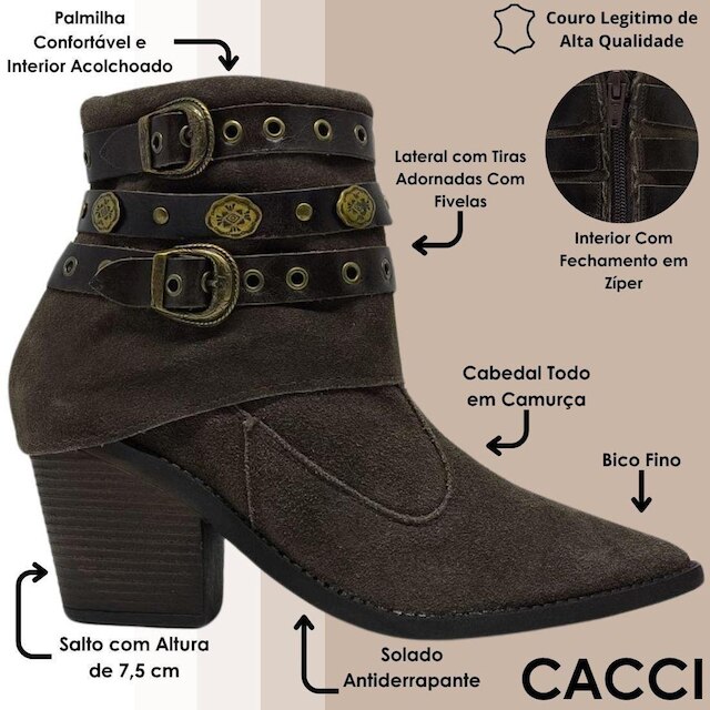 Bota Feminina Bico Fino Western Country Boho Conforto Cacci