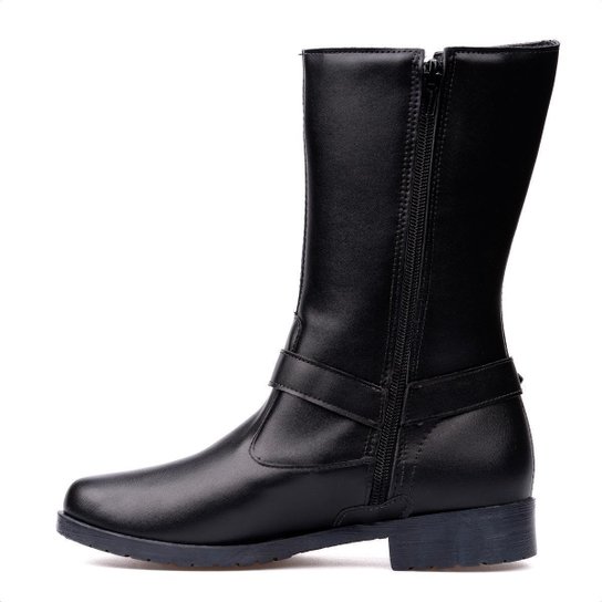 Bota Feminina Biker Tiras Fivelas Cano Médio Tendência Moda