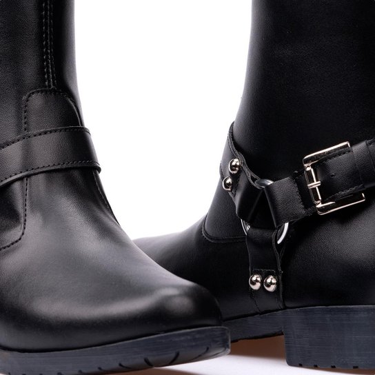 Bota Feminina Biker Tiras Fivelas Cano Médio Tendência Moda