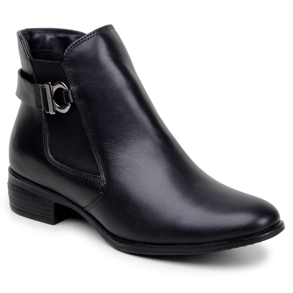 Bota Feminina Botinha Chelsea Salto Baixo Com Fivela Elástico Em Couro Legítimo Original Parra Boots