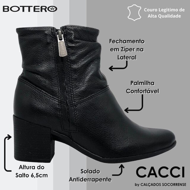 Bota feminina Bottero em couro Burnish Preto