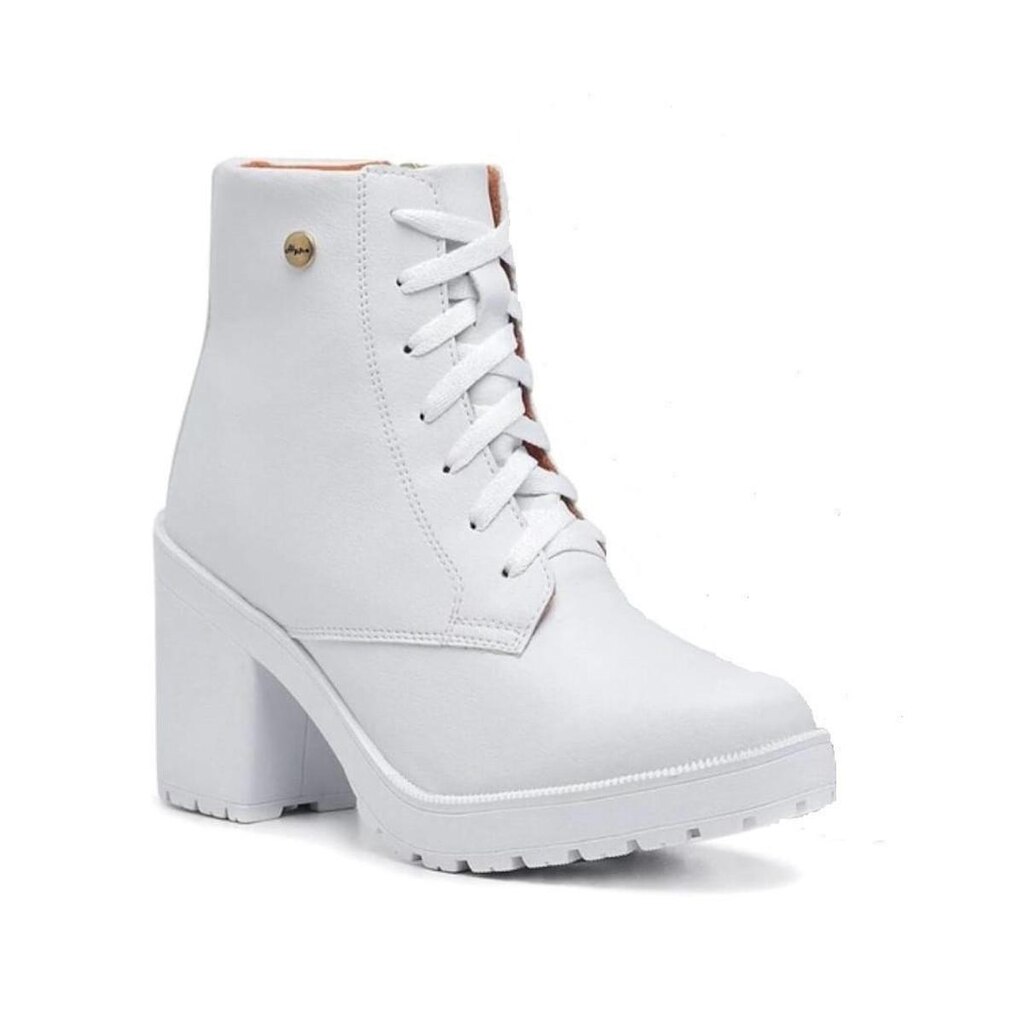 Bota Feminina Branca Coturno 507 Salto Tratorado Médio