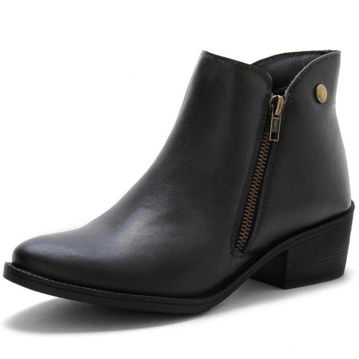 Bota Feminina Bredeni Em Couro Cano Com Zíper - Preto Menor preço em Bota Feminina Bredeni Em Couro Cano Com Zíper - Preto