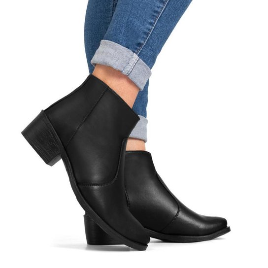 Bota Feminina Bredeni Fivela Cano Curto Com Zíper