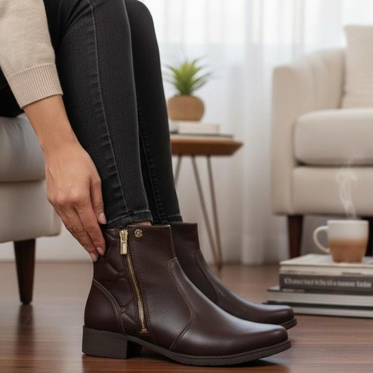 Bota Feminina Campesí Cano Curto Preta com Zíper Lateral CE563