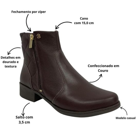 Bota Feminina Campesí Cano Curto Preta com Zíper Lateral CE563