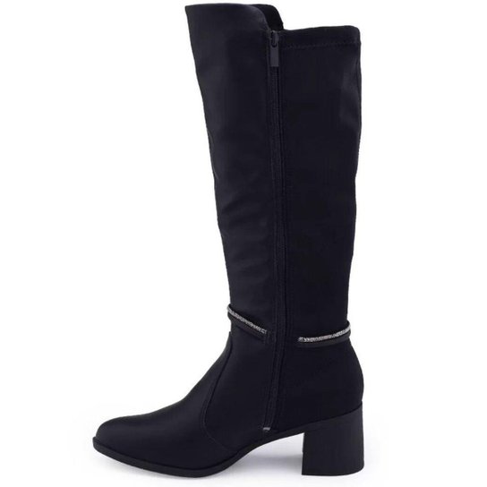 Bota Feminina Cano Alto Maleável Salto Bloco Médio Com Strass Dakota G9622