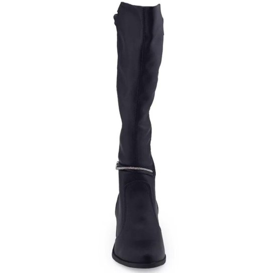 Bota Feminina Cano Alto Maleável Salto Bloco Médio Com Strass Dakota G9622