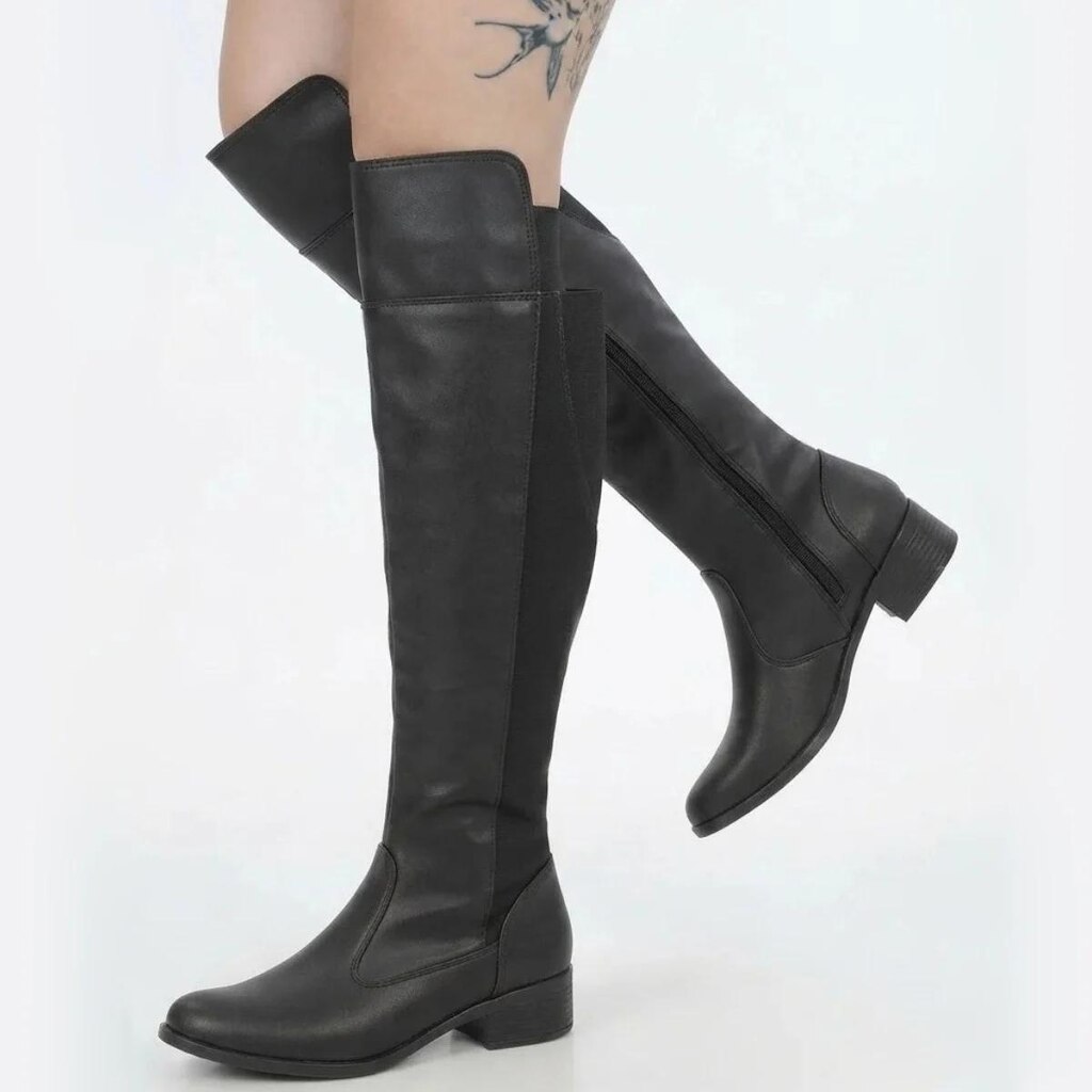 Bota Feminina Cano Alto Over The Knee Salto Baixo Acima do Joelho Conforto