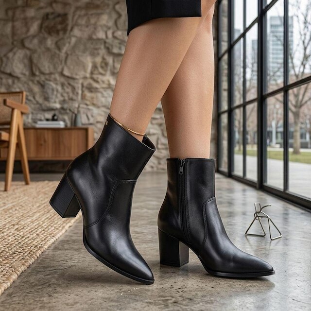 Bota Feminina Cano Baixo Confortável Leve Couro Lia Line