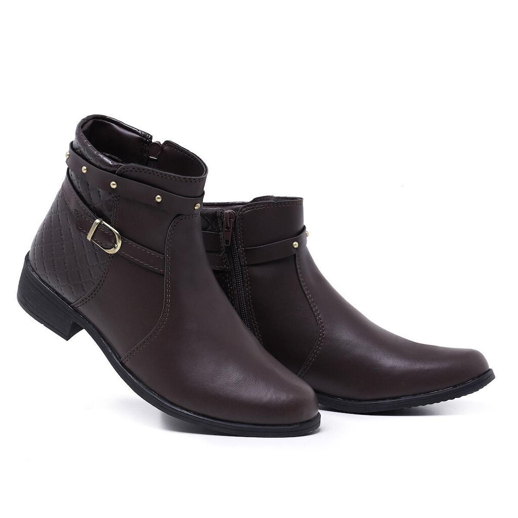 Bota Feminina Cano Curto Coturno Salto Baixo Dia A Dia 11300
