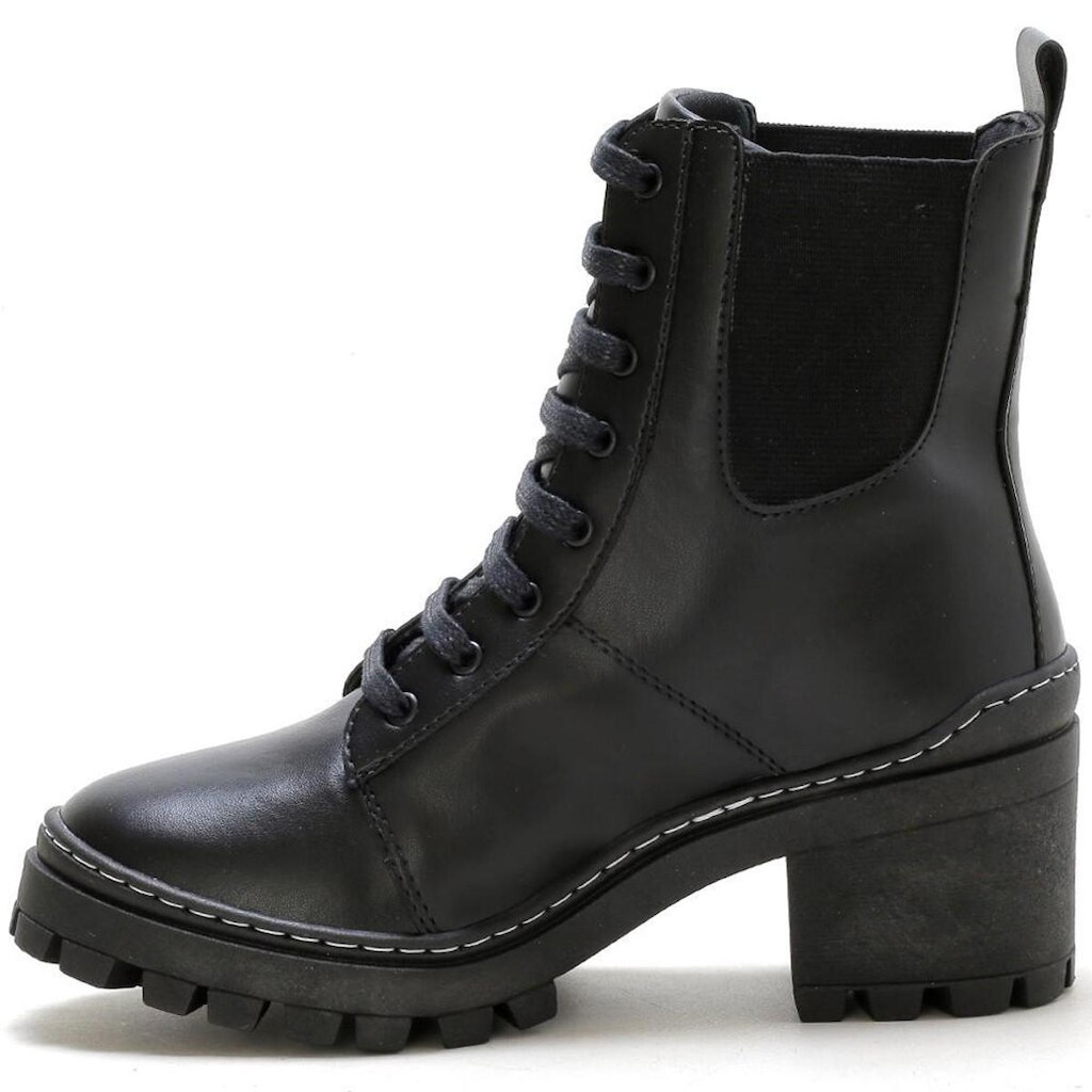 Bota Feminina Cano Curto Coturno Salto Grosso Tratorado com Elástico Cadarço Fashion