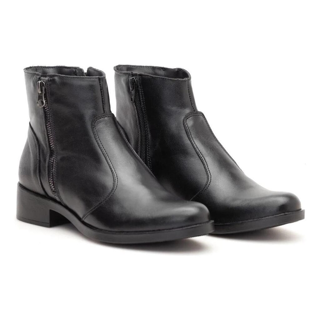 Bota Feminina Cano Curto Couro com Zíper Lateral Confortável Casual Dia a Dia