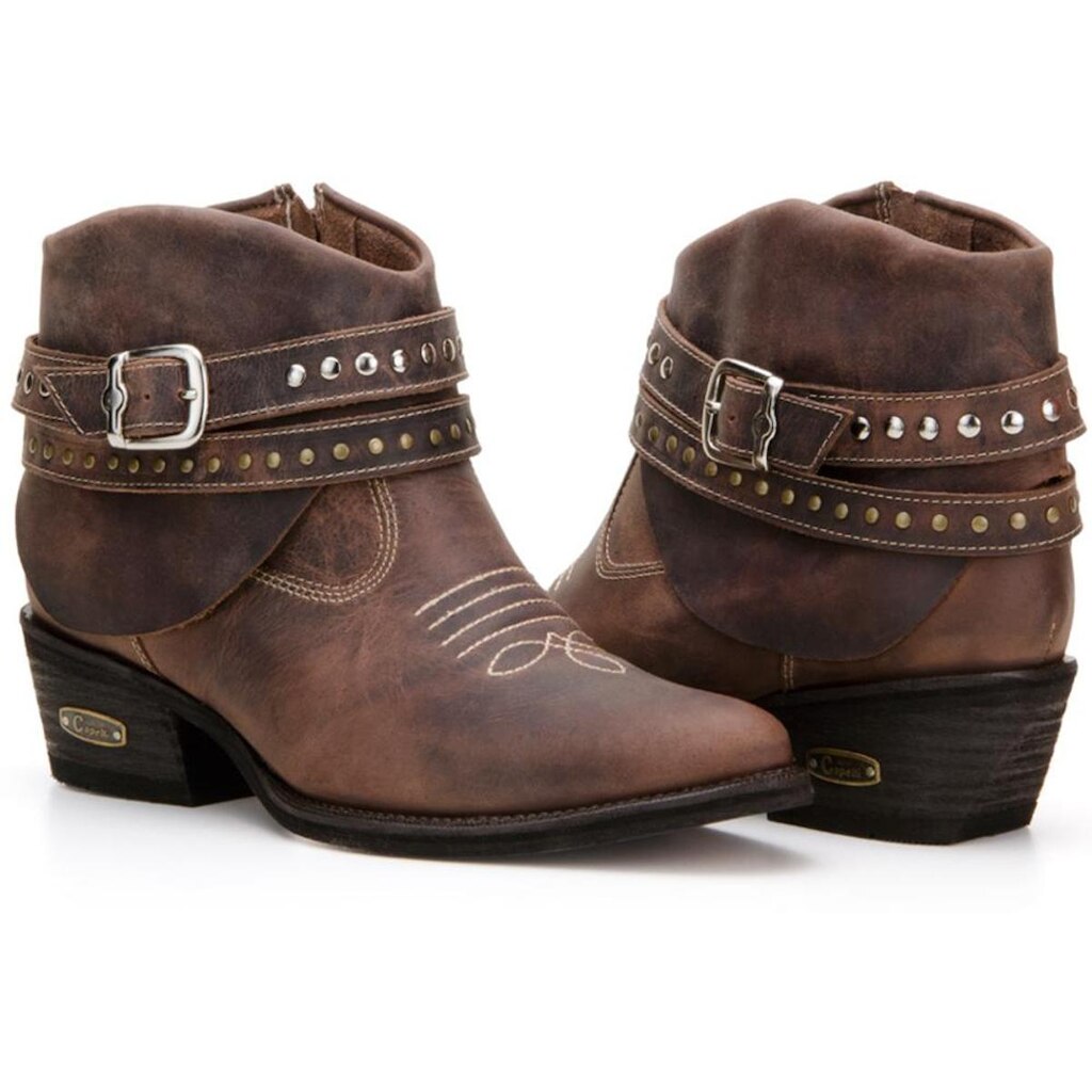 Bota Feminina Cano Curto Couro Country Fivelas Capelli Boots