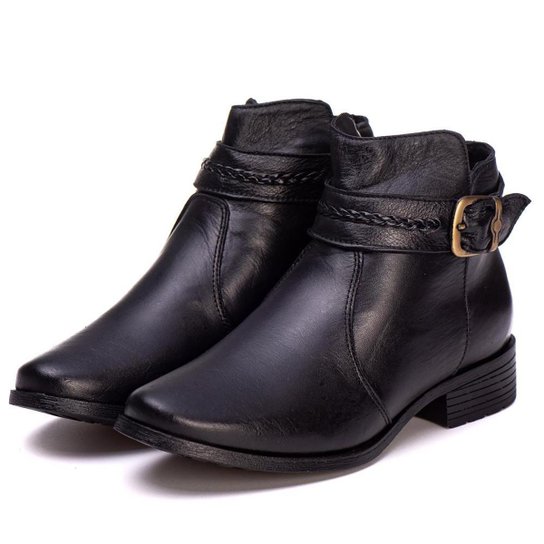 Bota Feminina Cano Curto Couro Salto Baixo