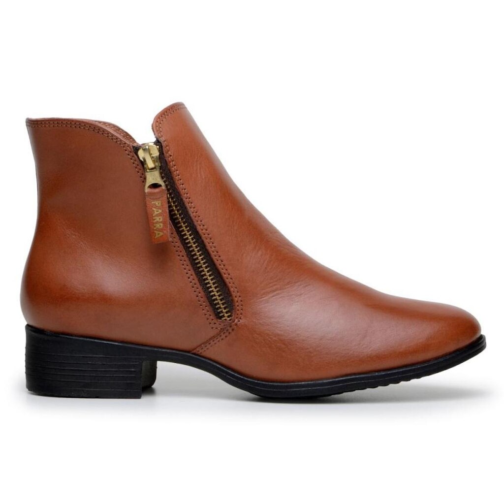 Bota Feminina Cano Curto Couro Zíper Lateral Reforçado Bota Coturno Casual Dia a Dia