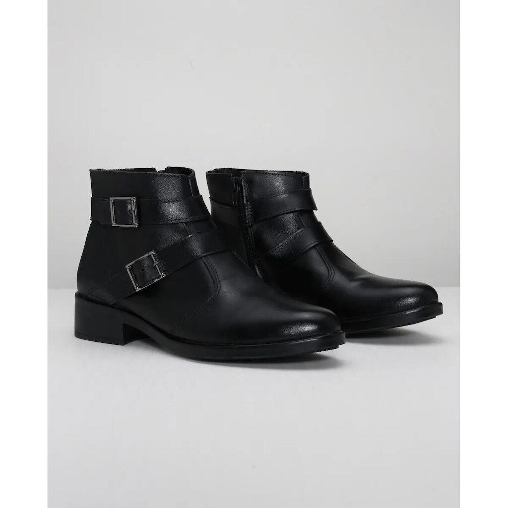 Bota Feminina Cano Curto em Couro Casual Confort Premium com Fivelas e Zíper