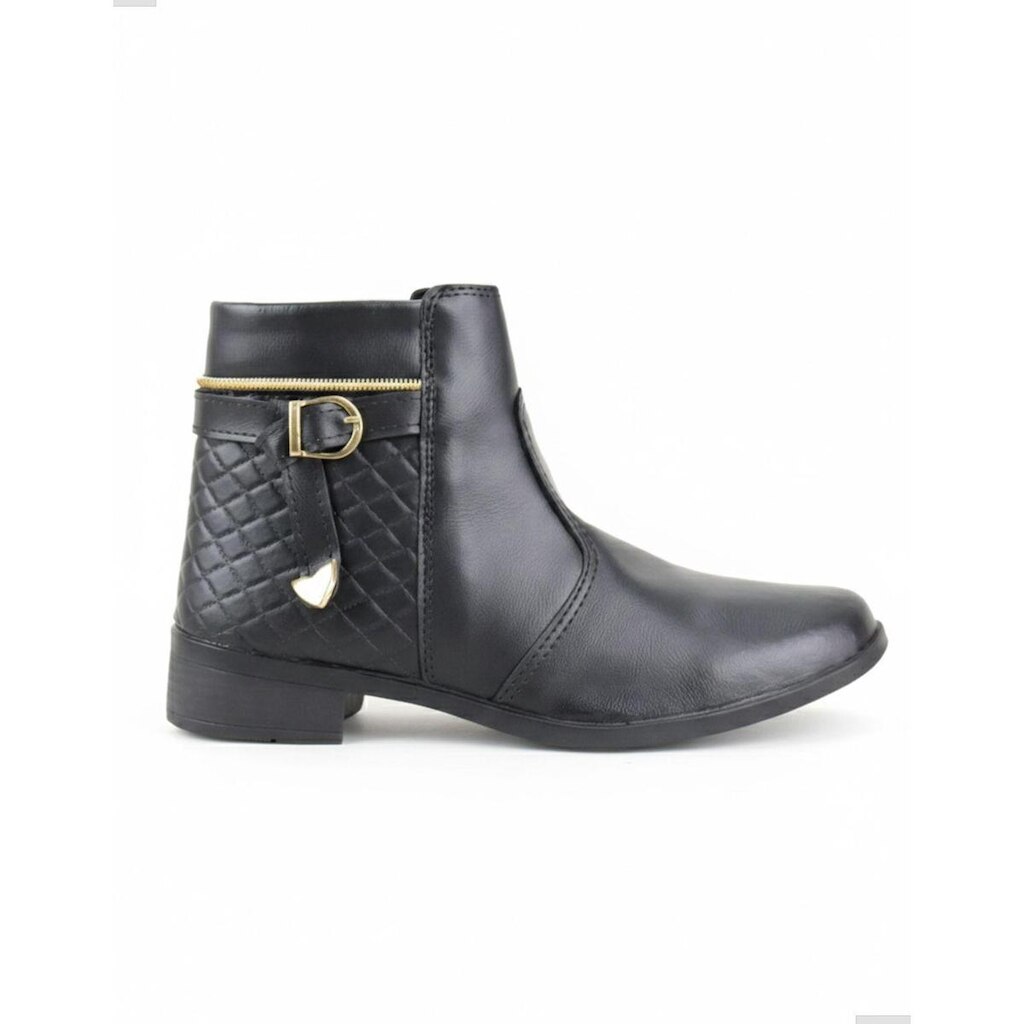 Bota Feminina Cano Curto Matelasse Salto Baixo Conforto Preta
