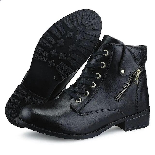 Bota Feminina Cano Curto Salto Baixo Coturno