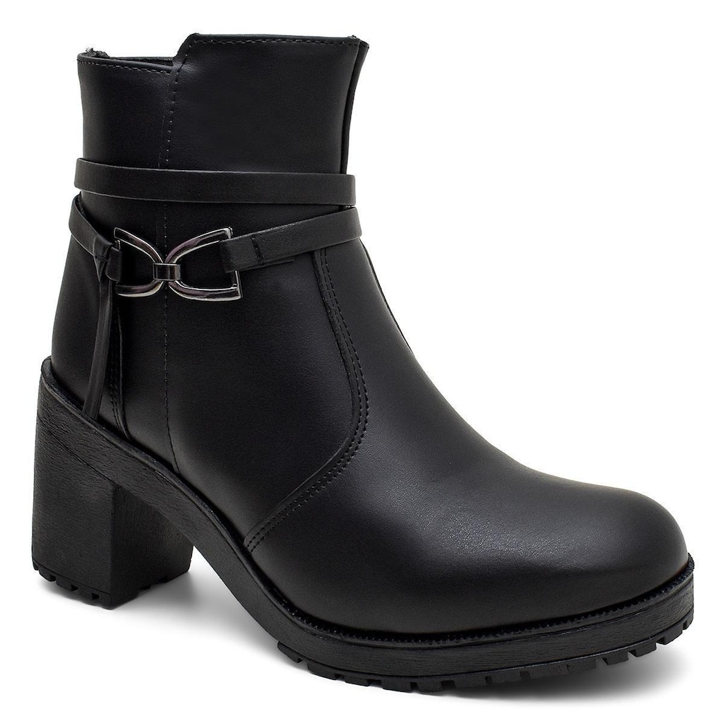 Bota Feminina Cano Curto Salto Grosso Tratorada Moda Inverno