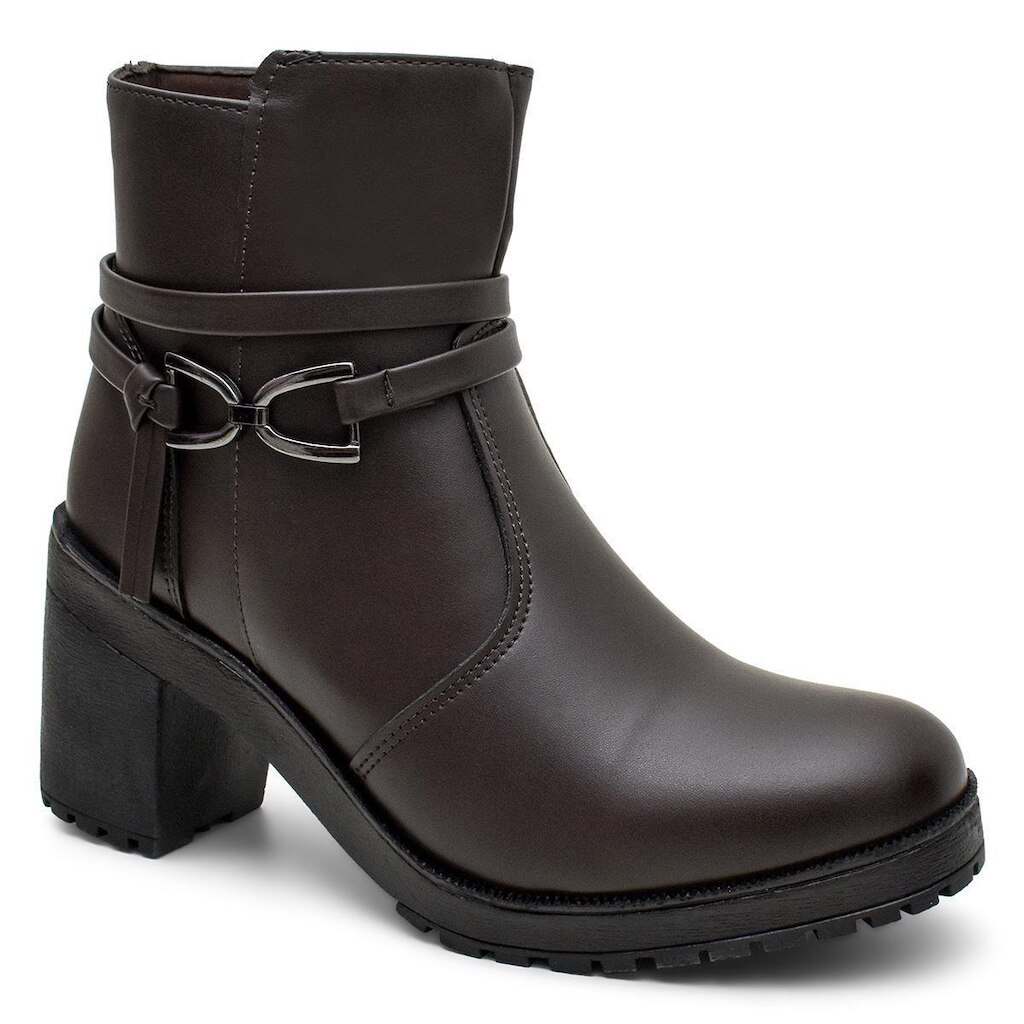 Bota Feminina Cano Curto Salto Grosso Tratorada Moda Inverno