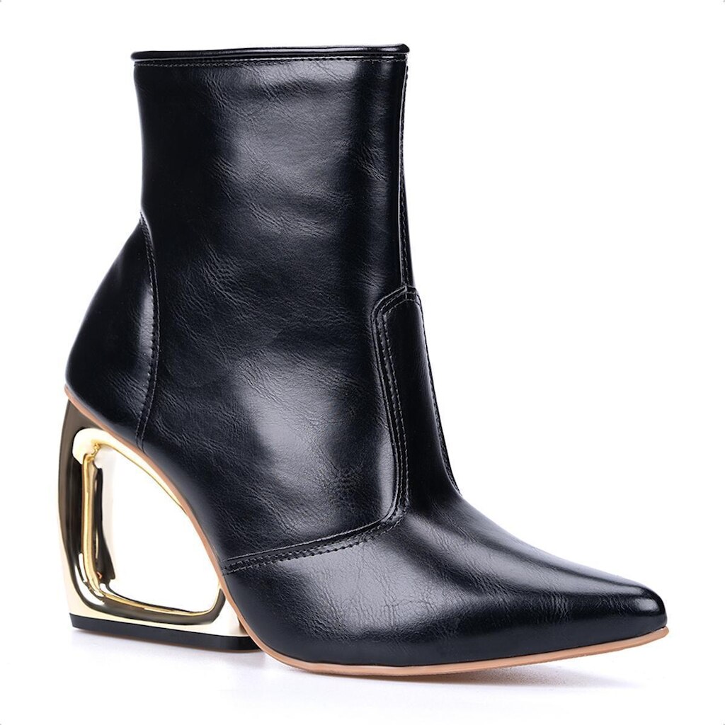 Bota Feminina Cano Curto Salto Vazado Cromado
