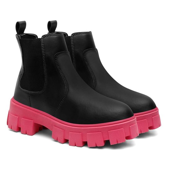 Bota Feminina Cano Curto Tratorada Salto Baixo Chelsea