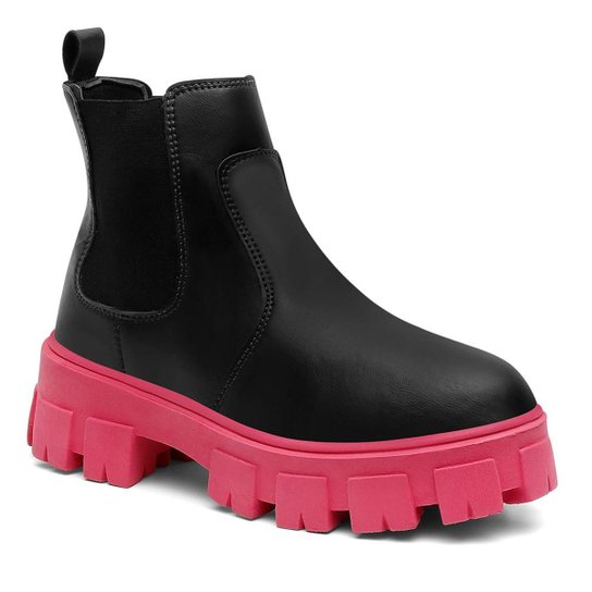 Bota Feminina Cano Curto Tratorada Salto Baixo Chelsea