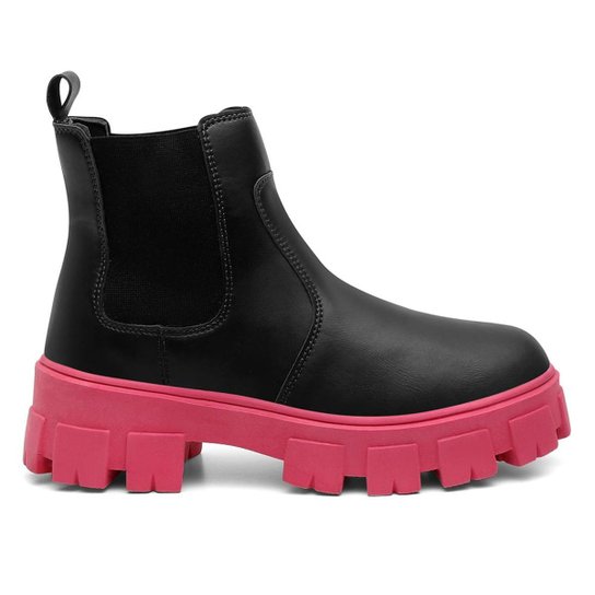 Bota Feminina Cano Curto Tratorada Salto Baixo Chelsea