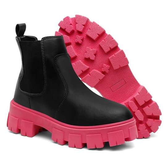 Bota Feminina Cano Curto Tratorada Salto Baixo Chelsea
