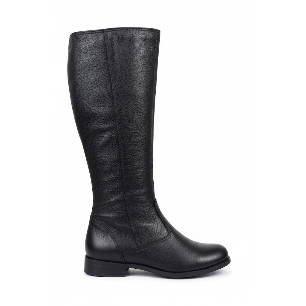 Bota feminina cano longo em couro salto baixo 0291