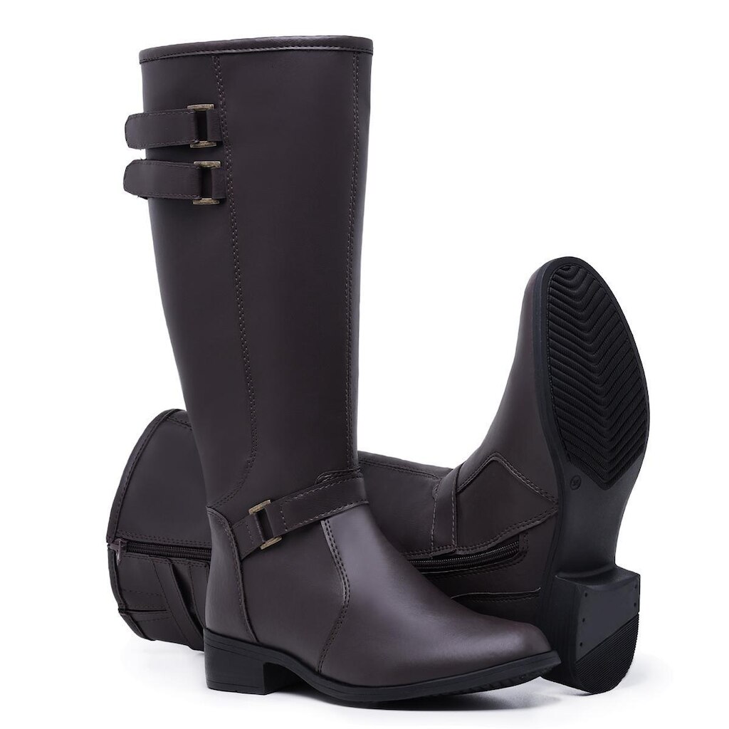Bota Feminina Cano Longo Montaria Salto Baixo De Ziper 11051
