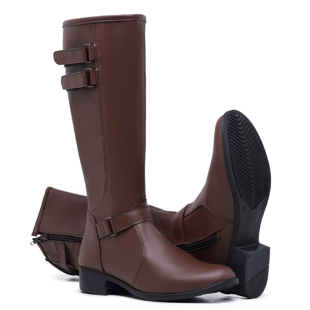 Bota Feminina Cano Longo Montaria Salto Baixo De Ziper 11051