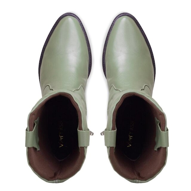 Bota Feminina Cano Longo Texana Couro Bordada Salto Bloco