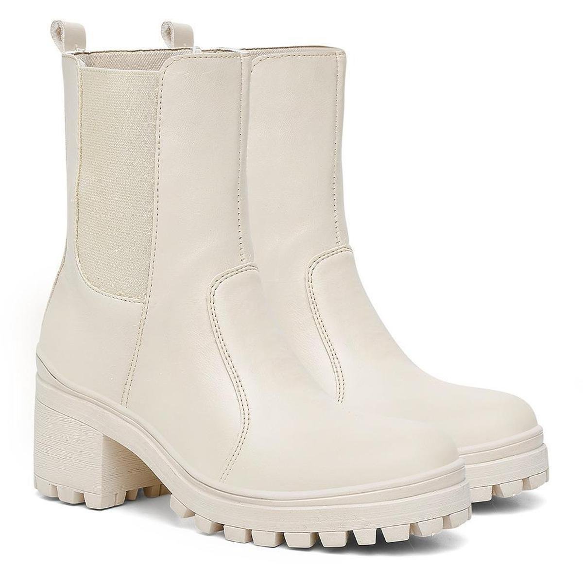 Bota Feminina Cano Médio Salto Tratorado Elástico Casual Menor preço em Bota Feminina Cano Médio Salto Tratorado Elástico Casual