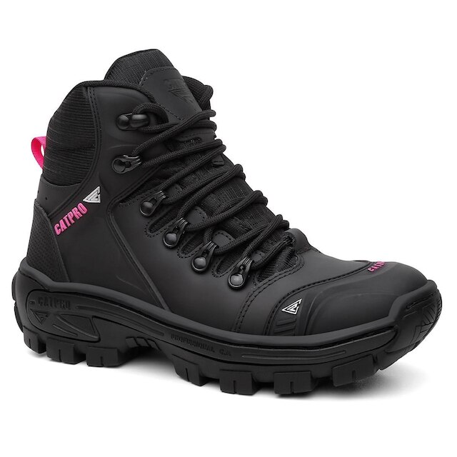 Bota Feminina CATPRO Couro Legitimo Macio Resistente Leve Trilhas Cano Médio Coturno Feminino Preto