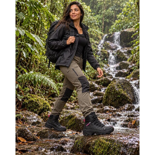 Bota Feminina CATPRO Couro Legitimo Macio Resistente Leve Trilhas Cano Médio Coturno Feminino Preto