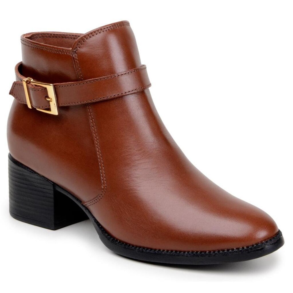 Bota Feminina Chelsea em Couro Cano Curto Salto Confortável Caramelo